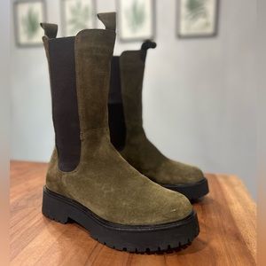 Italian Green Velvet Chelsea Combat Boot